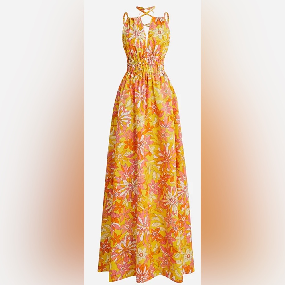 New Jcrew Collection V-neck double-strap maxi dress in sunset floral